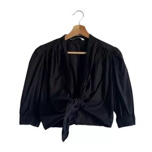 Zara Black Tie Front Cropped Blouse size M